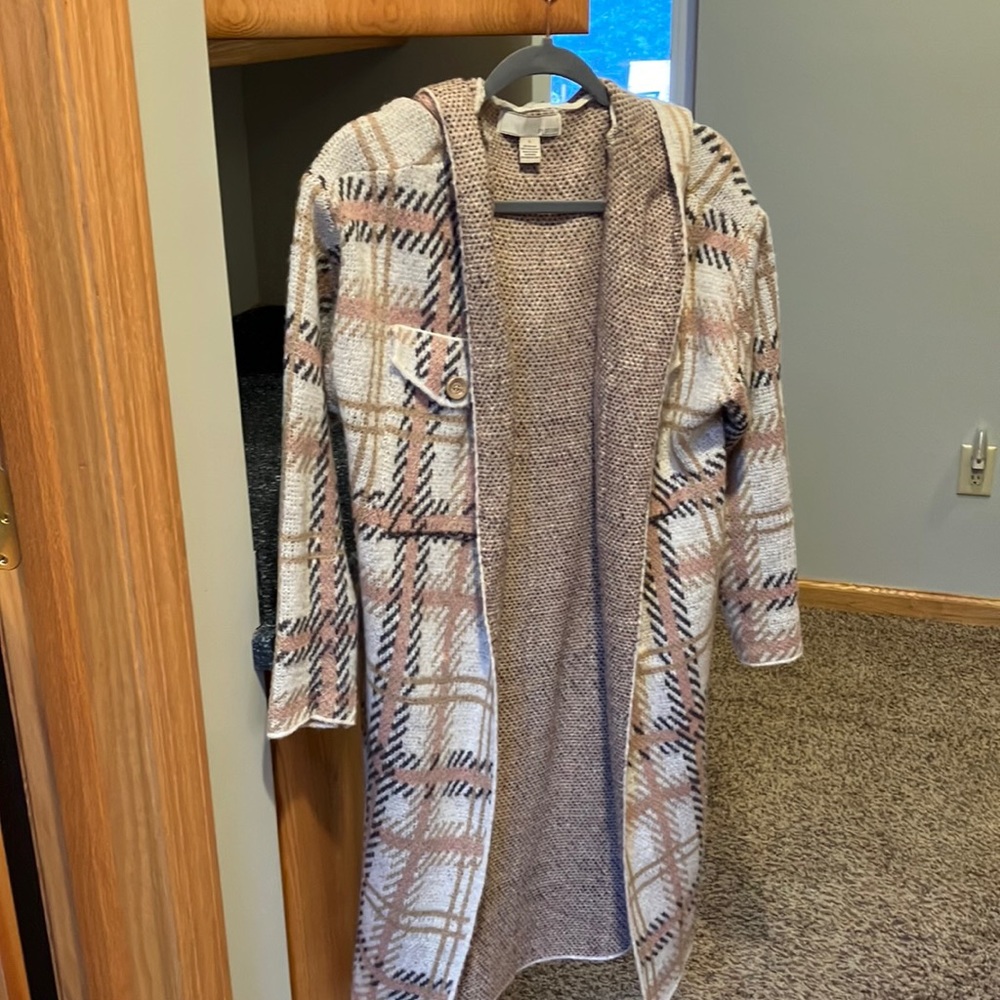 By Design Plaid Long Line Sweater Jacket